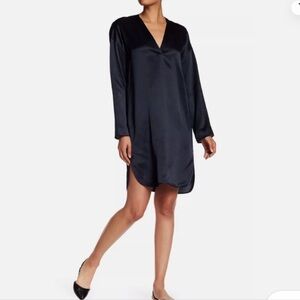 Vince Navy Silk V-Neck Long Sleeve Shift Dress Size Large